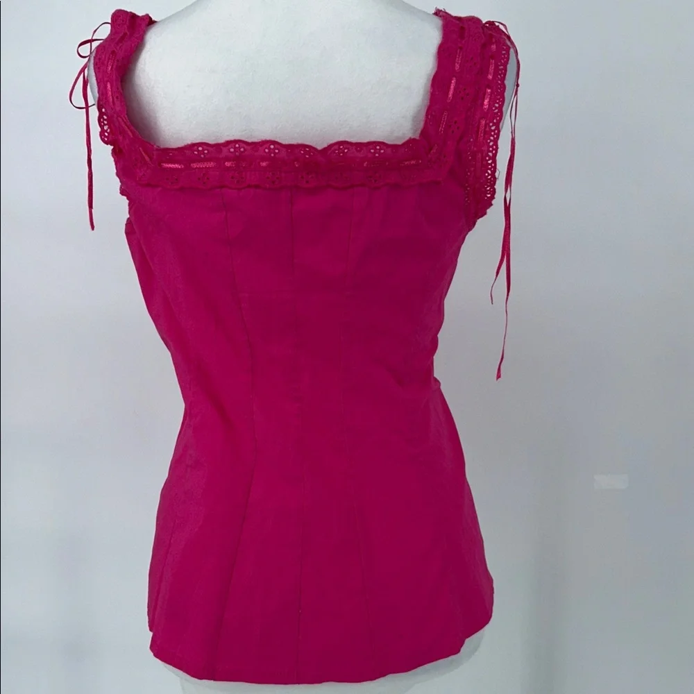 Guess Women’s Y2K Pink Lace Trim Button Front Corset Cami Top Stretch Size M - Picture 4 of 11